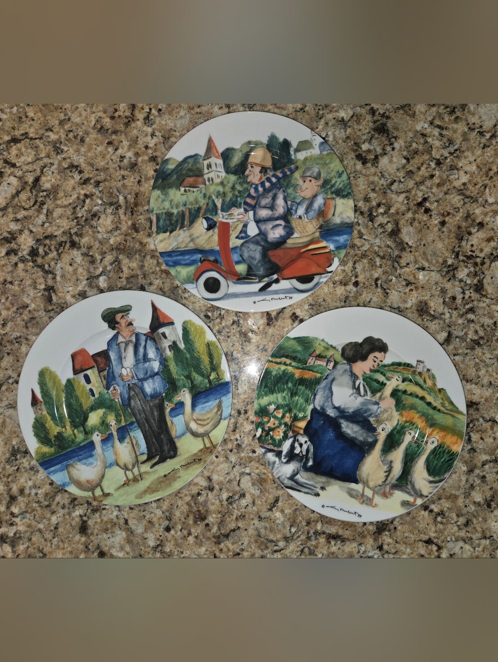 VTG EUC (3) Perigord By Guy Buffet Hand Painted 8" Salad Plates Made In Germany